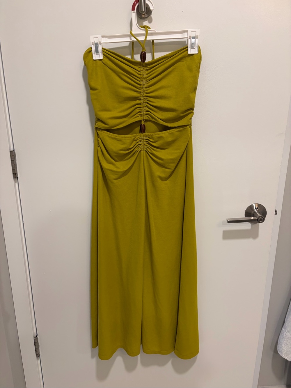 Zara Olive Green Ruched Strapless Women's Dress